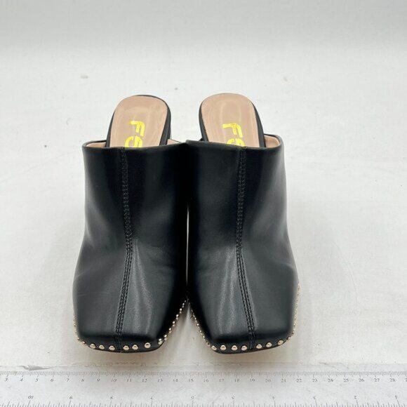 FSJ Women Closed Squared Toe Mules Slip On Chunky Mid High Heels Backless Sandal - Picture 2 of 6